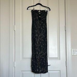 Black and Gold Strapless Midi Dress